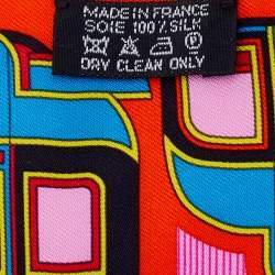 Pre Owned Hermès Orange Wagon Print Silk Twilly