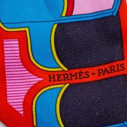 Pre Owned Hermès Orange Wagon Print Silk Twilly