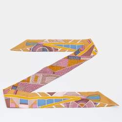 Pre Owned Hermès Brown Mosaic Print Silk Twilly