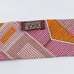 Pre Owned Hermès Brown Mosaic Print Silk Twilly