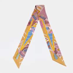 Pre Owned Hermès Brown Mosaic Print Silk Twilly