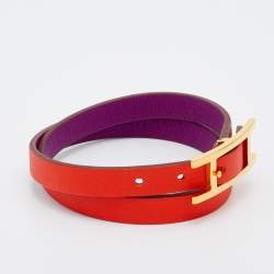 Pre Owned Hermès Behapi Orange & Purple Leather Double Tour Reversible Bracelet XS