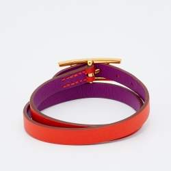 Pre Owned Hermès Behapi Orange & Purple Leather Double Tour Reversible Bracelet XS