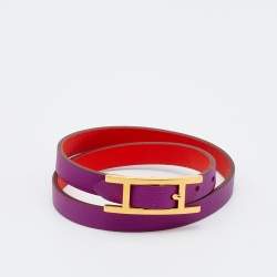 Pre Owned Hermès Behapi Orange & Purple Leather Double Tour Reversible Bracelet XS