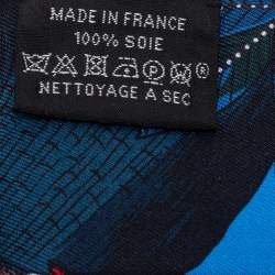 Pre Owned Hermès Blue Tree Of Song Silk Twilly Scarf