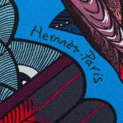 Pre Owned Hermès Blue Tree Of Song Silk Twilly Scarf