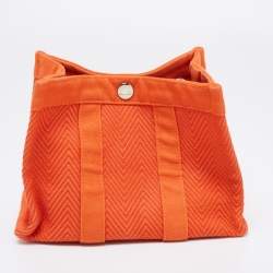 Pre Owned Hermès Orange Toile Chevron Garden Party Pouch