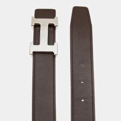 Pre Owned Hermes Chocolat/Tosca Swift and Evergrain Leather H Buckle Reversible Belt 95 CM