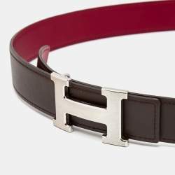 Pre Owned Hermes Chocolat/Tosca Swift and Evergrain Leather H Buckle Reversible Belt 95 CM