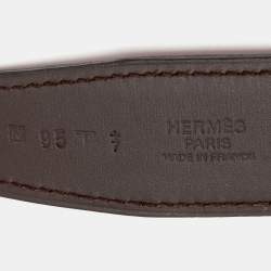 Pre Owned Hermes Chocolat/Tosca Swift and Evergrain Leather H Buckle Reversible Belt 95 CM