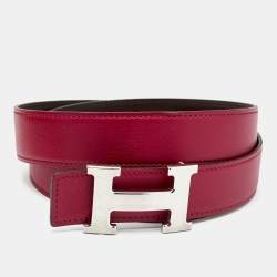 Pre Owned Hermes Chocolat/Tosca Swift and Evergrain Leather H Buckle Reversible Belt 95 CM