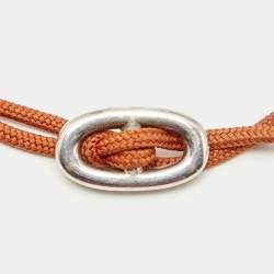 Pre Owned Hermès Skipper Sterling Silver Orange Cord Toggle Bracelet