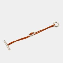 Pre Owned Hermès Skipper Sterling Silver Orange Cord Toggle Bracelet