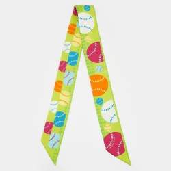 Pre Owned Hermes Green Balles de Tennis Silk Twilly