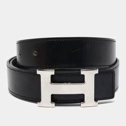 Hermes Bleu Jean/Black Chamonix and Togo Leather Collier De Chien  Reversible Belt 85CM Hermes