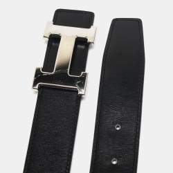 Pre Owned Hermes Black/Chocolat Chamonix and Togo Leather H Buckle Reversible Belt 85 CM