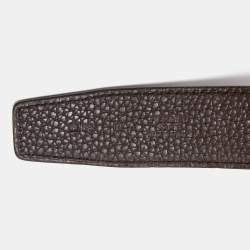 Pre Owned Hermes Black/Chocolat Chamonix and Togo Leather H Buckle Reversible Belt 85 CM