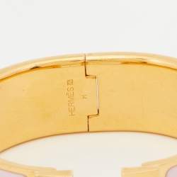 Pre Owned Hermes Clic Clac H Pink Enamel Gold Plated Wide Bracelet