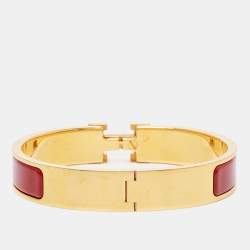 Pre Owned Hermès Clic H Enamel Rose Gold Plated Narrow Bracelet