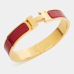 Pre Owned Hermès Clic H Enamel Rose Gold Plated Narrow Bracelet