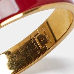 Pre Owned Hermès Clic H Enamel Rose Gold Plated Narrow Bracelet