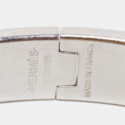 Pre Owned Hermes Clic H White Enamel Palladium Plated Narrow Bracelet