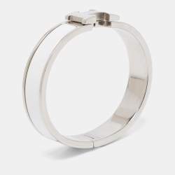 Pre Owned Hermes Clic H White Enamel Palladium Plated Narrow Bracelet
