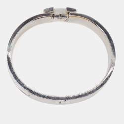 Pre Owned Hermes Clic H White Enamel Palladium Plated Narrow Bracelet