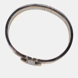 Pre Owned Hermes Clic H White Enamel Palladium Plated Narrow Bracelet