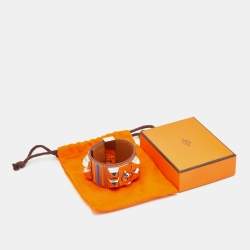 Pre Owned Hermes Collier De Chien Brown Leather Striped Palladium Plated Bracelet T2