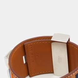 Pre Owned Hermes Collier De Chien Brown Leather Striped Palladium Plated Bracelet T2