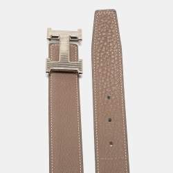 Pre Owned Hermes Noir/Etoupe Chamonix and Togo Leather H Strie Reversible Belt 90 CM
