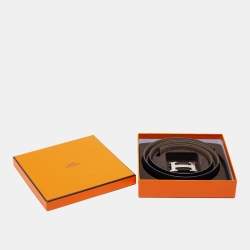 Pre Owned Hermes Noir/Etoupe Chamonix and Togo Leather H Strie Reversible Belt 90 CM