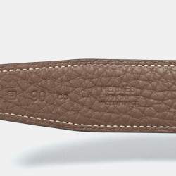 Pre Owned Hermes Noir/Etoupe Chamonix and Togo Leather H Strie Reversible Belt 90 CM