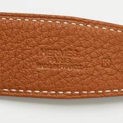 Pre Owned Hermes Gold/Black Togo/Box Leather H Buckle Belt 85CM
