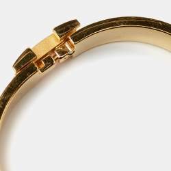 Pre Owned Hermès Clic H Black Enamel Gold Plated Narrow Bracelet