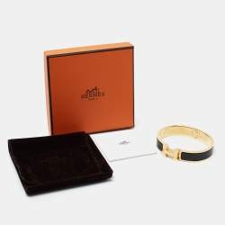 Pre Owned Hermès Clic H Black Enamel Gold Plated Narrow Bracelet