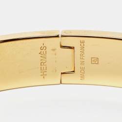 Pre Owned Hermès Clic H Black Enamel Gold Plated Narrow Bracelet