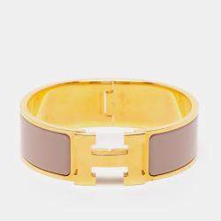 Hermès Clic Clac H Pink Enamel Gold Plated Wide Bracelet