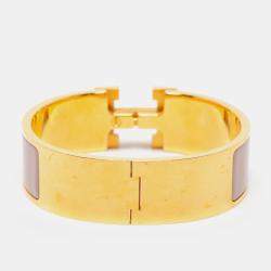 Hermès Clic Clac H Pink Enamel Gold Plated Wide Bracelet