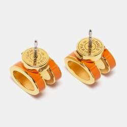 Pre Owned Hermès Orange Lacquer Gold Plated Pop H Earrings