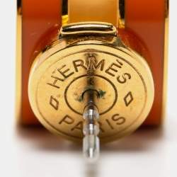 Pre Owned Hermès Orange Lacquer Gold Plated Pop H Earrings