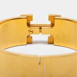 Pre Owned Hermès Clic Clac H Burgundy Enamel Gold Plated Wide Bracelet