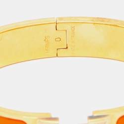 Pre Owned Hermès Clic H Orange Enamel Gold Plated Narrow Bracelet