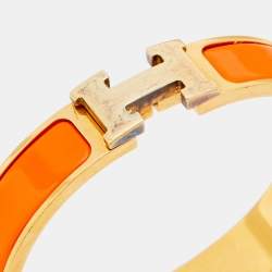 Pre Owned Hermès Clic H Orange Enamel Gold Plated Narrow Bracelet