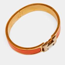 Pre Owned Hermès Clic H Orange Enamel Gold Plated Narrow Bracelet