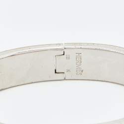 Pre Owned Hermes Clic H Orange Enamel Palladium Plated Narrow Bracelet