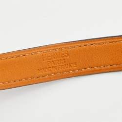 Pre Owned Hermes Black Leather Palladium Plated Kelly Double Tour Bracelet