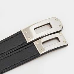 Pre Owned Hermes Black Leather Palladium Plated Kelly Double Tour Bracelet