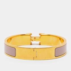 Pre Owned Hermès Clic H Enamel Gold Plated Narrow Bracelet